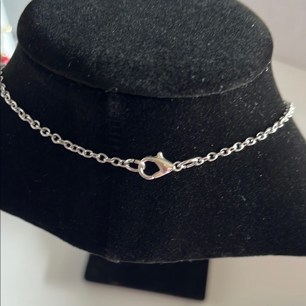 Handmade Silver and Blue Beaded mermaid Necklace - Picture 2 of 3